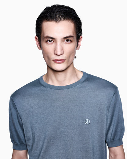 Short-sleeved silk-cotton jumper