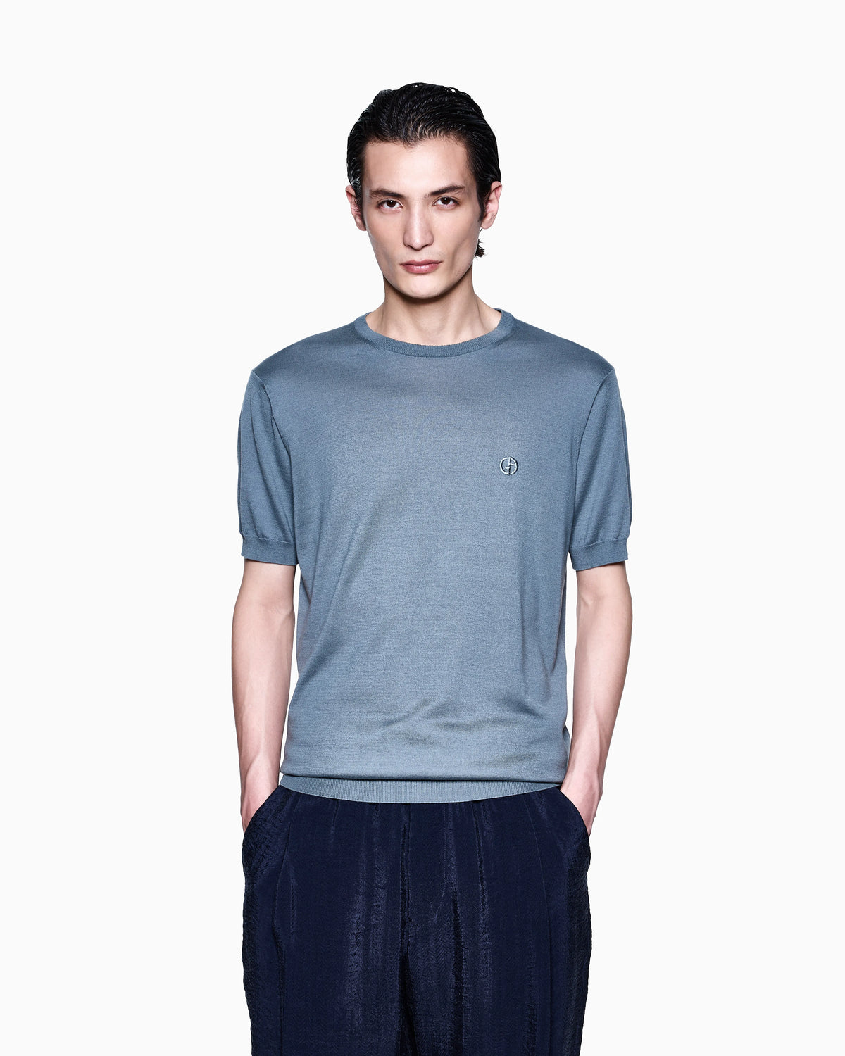 Short-sleeved silk-cotton jumper