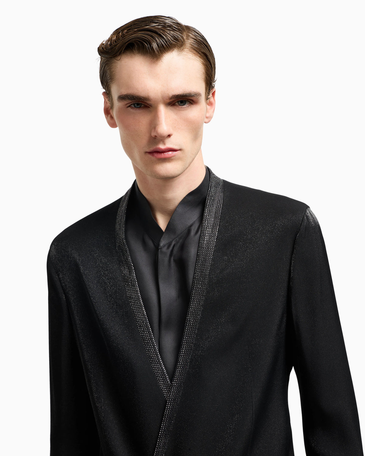 Upton Line tuxedo jacket in a viscose blend with rhinestones