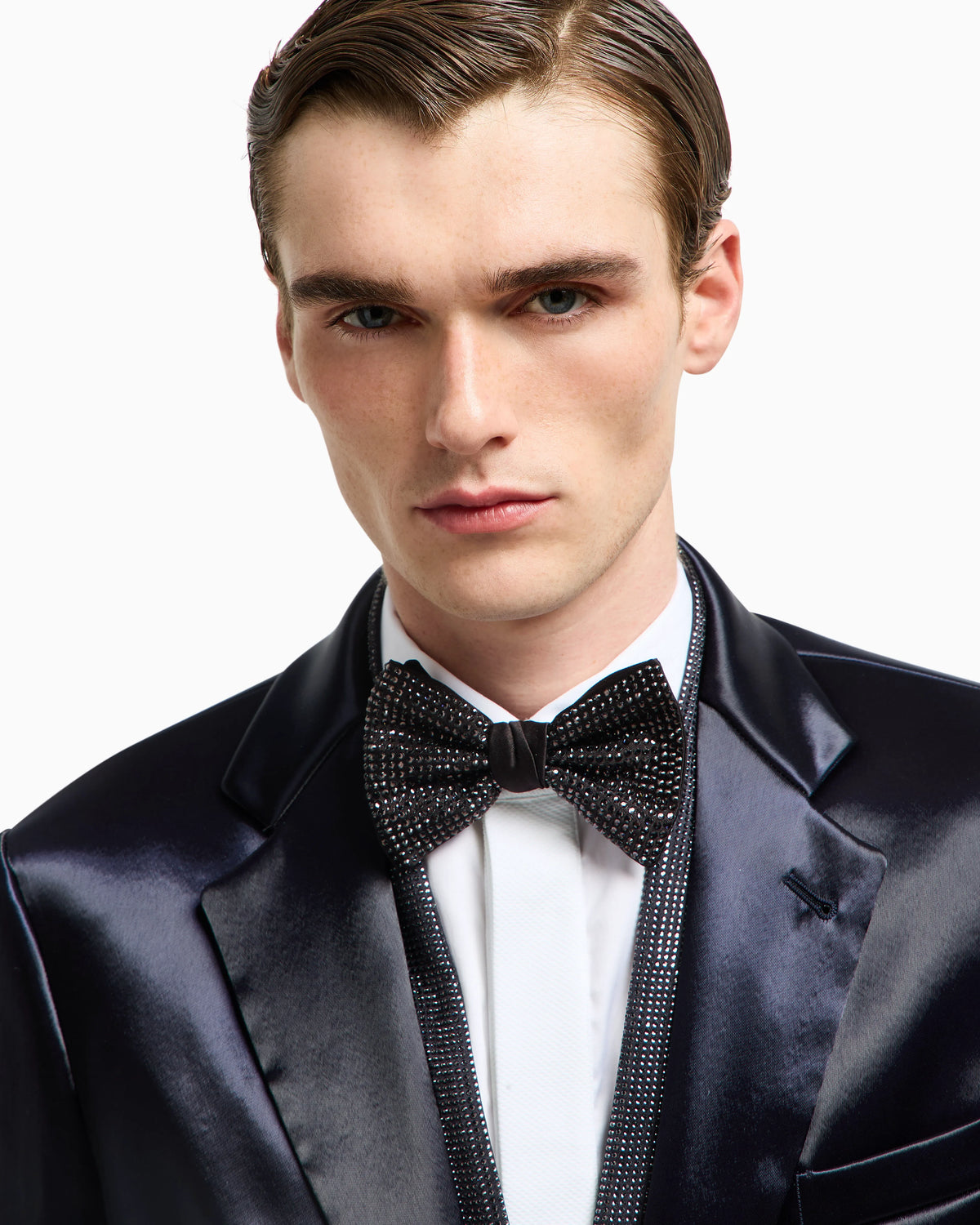 Soho line silk-blend rhinestone tuxedo jacket