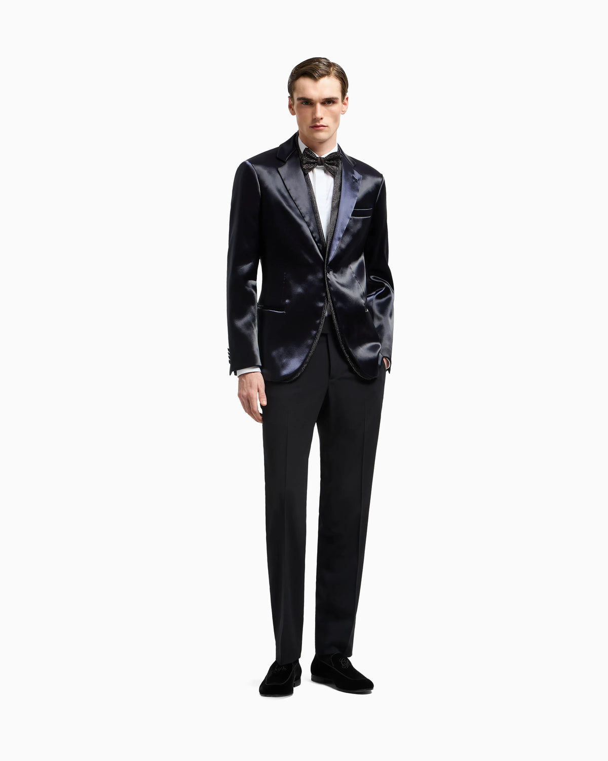 Soho line silk-blend rhinestone tuxedo jacket