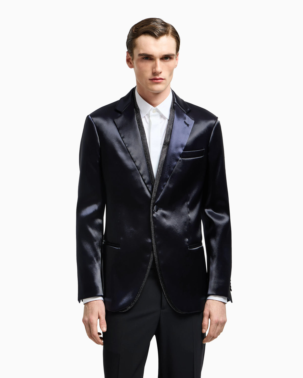 Soho line silk-blend rhinestone tuxedo jacket