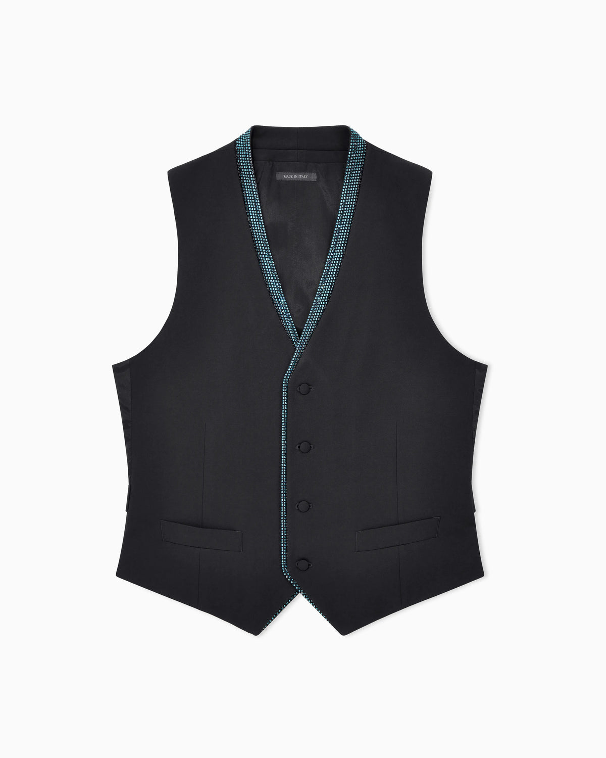 Single-breasted wool crepe vest with rhinestones