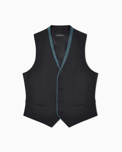 Single-breasted wool crepe vest with rhinestones