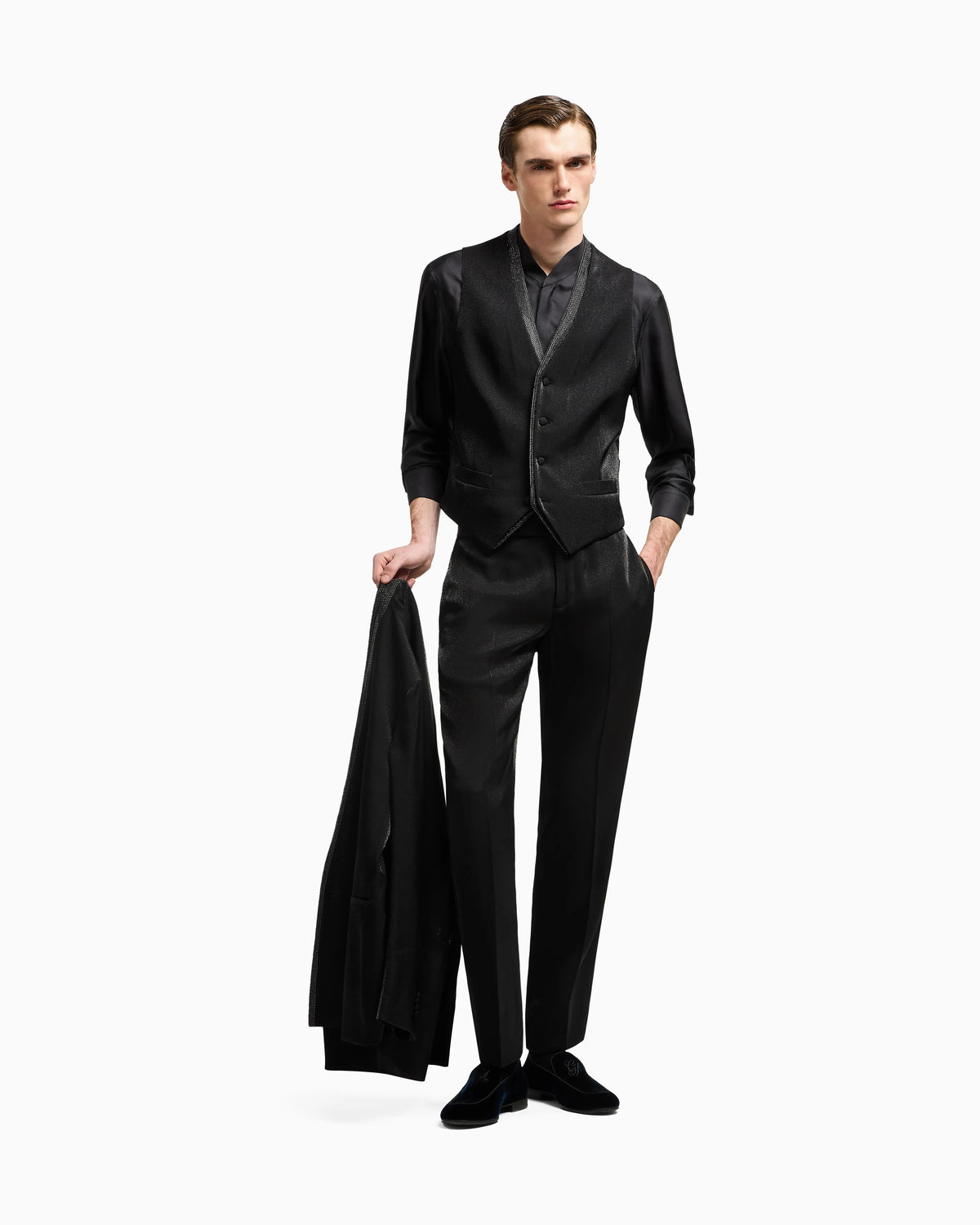 Single-breasted waistcoat in a viscose blend with rhinestones