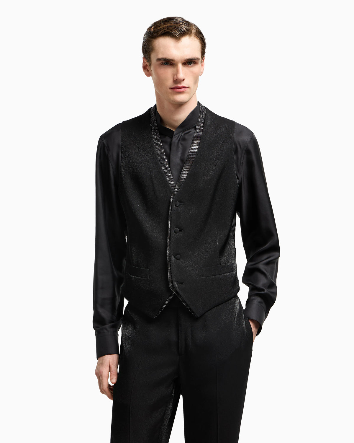 Single-breasted waistcoat in a viscose blend with rhinestones