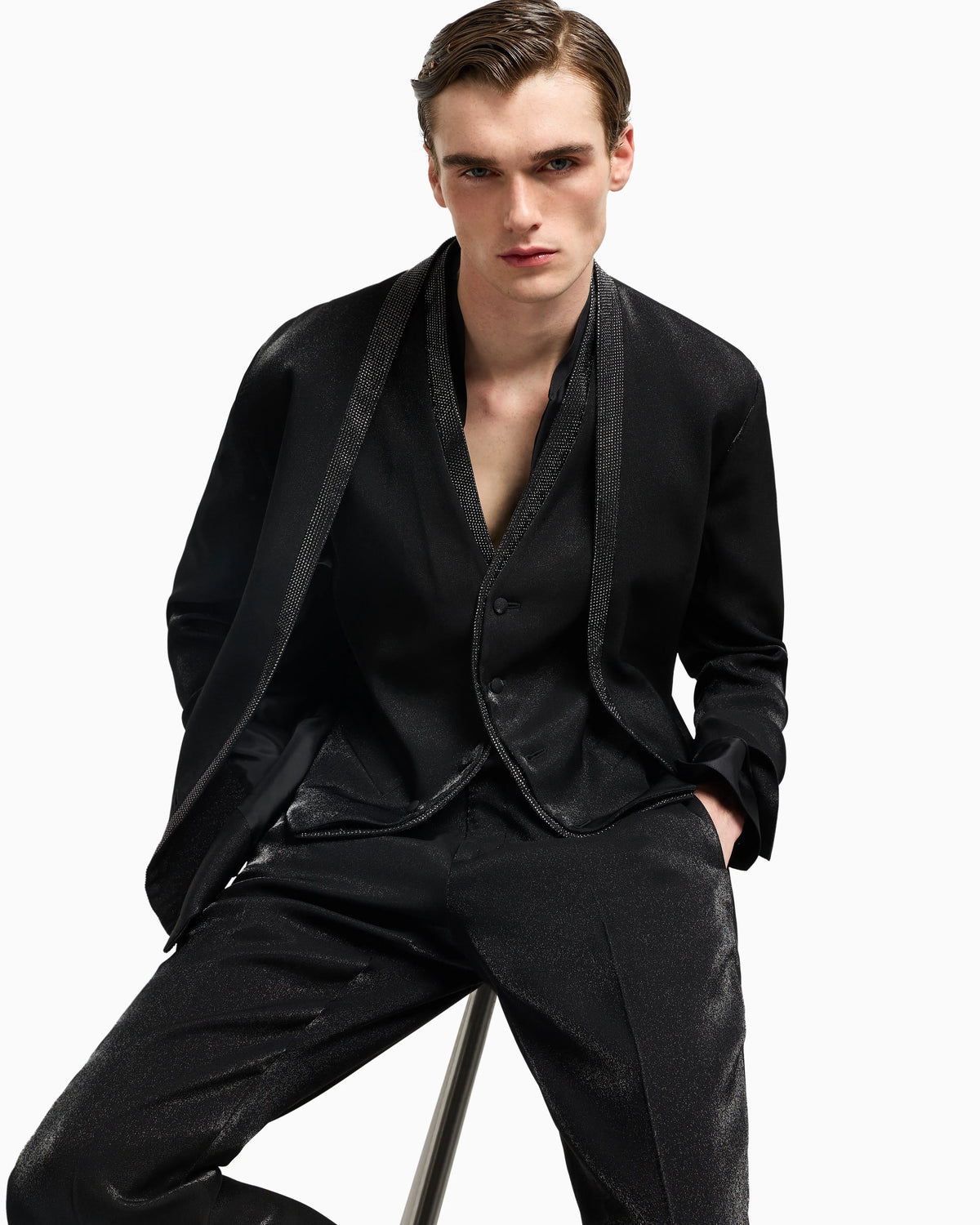 Viscose-blend flat-front trousers