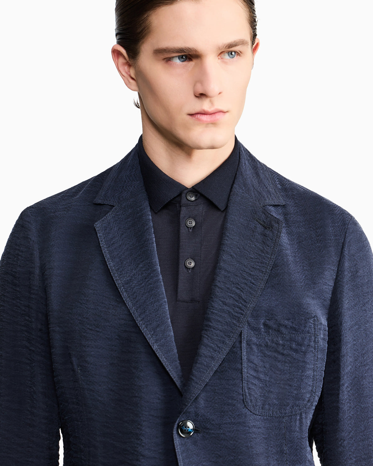 Single breasted jacket in cupro chevron jacquard