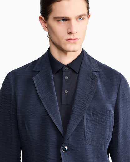 Single breasted jacket in cupro chevron jacquard