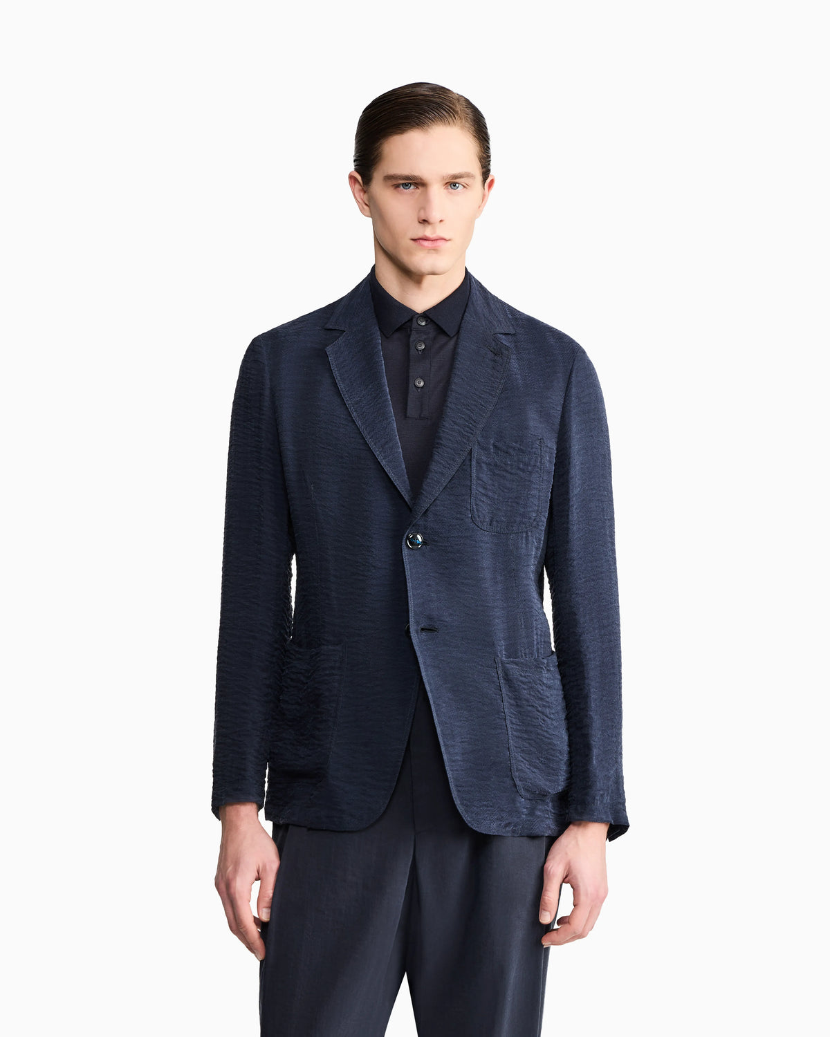 Single breasted jacket in cupro chevron jacquard