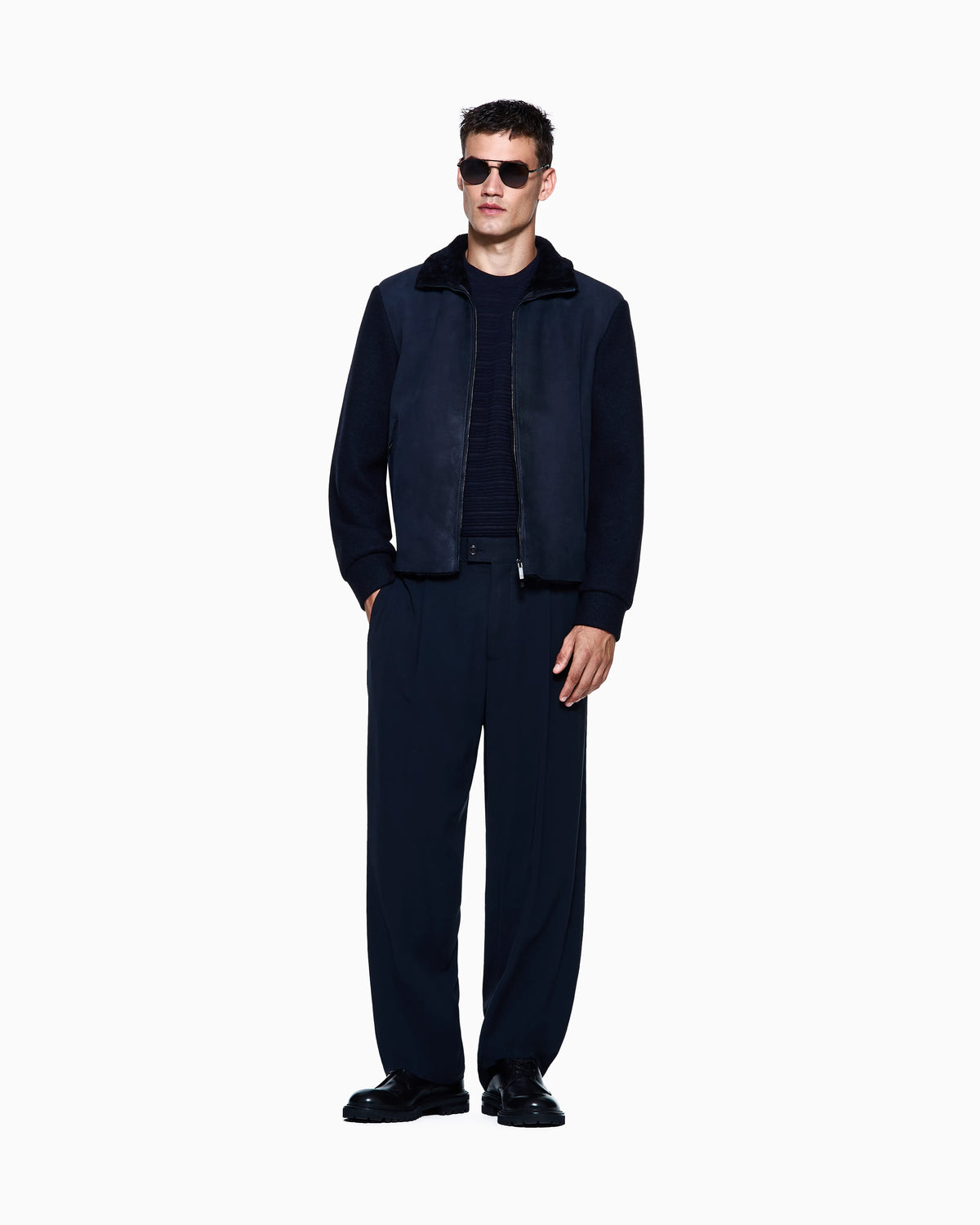 Lamb shearling suede and virgin wool blouson