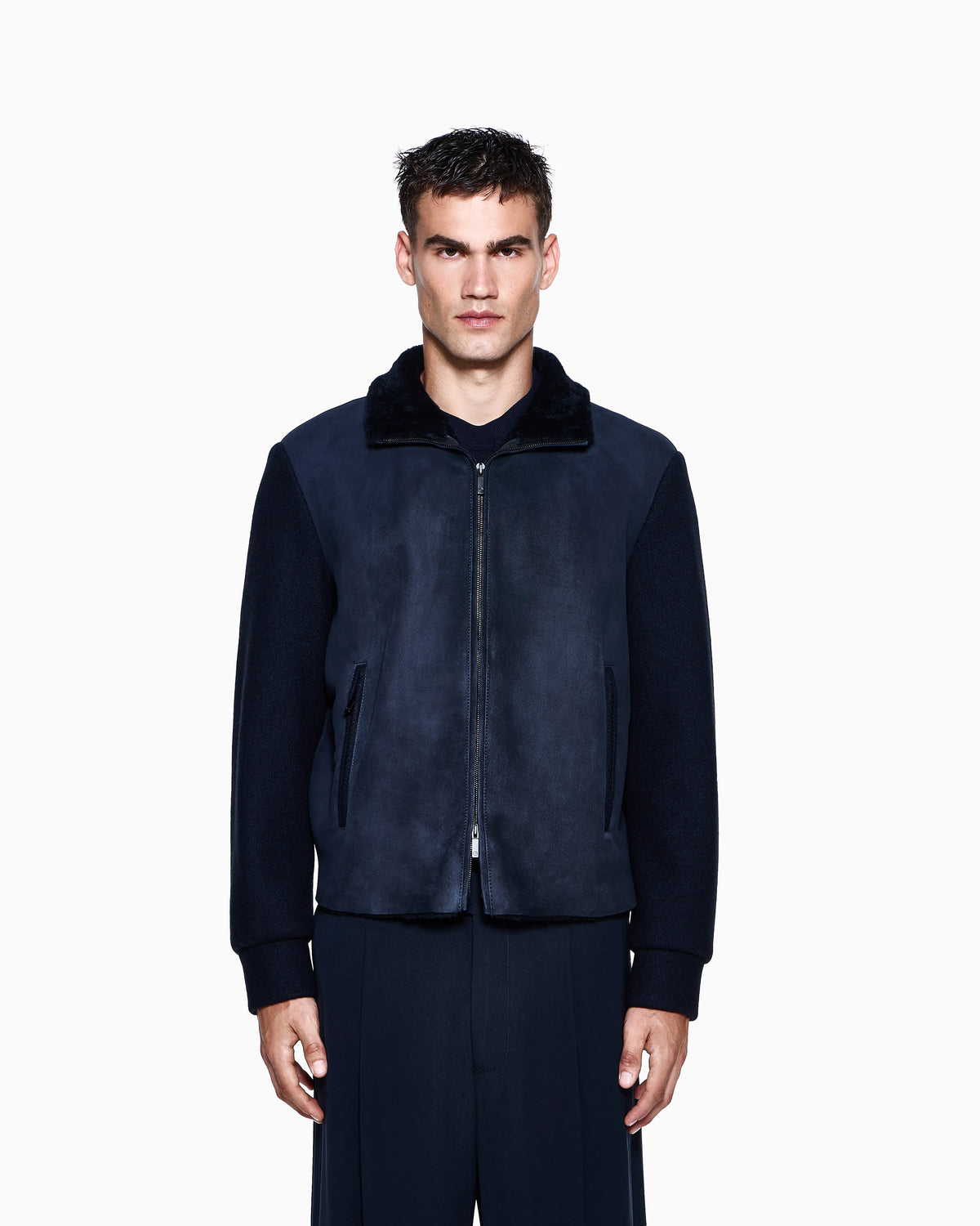 Lamb shearling suede and virgin wool blouson
