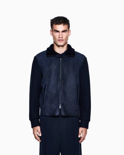 Lamb shearling suede and virgin wool blouson