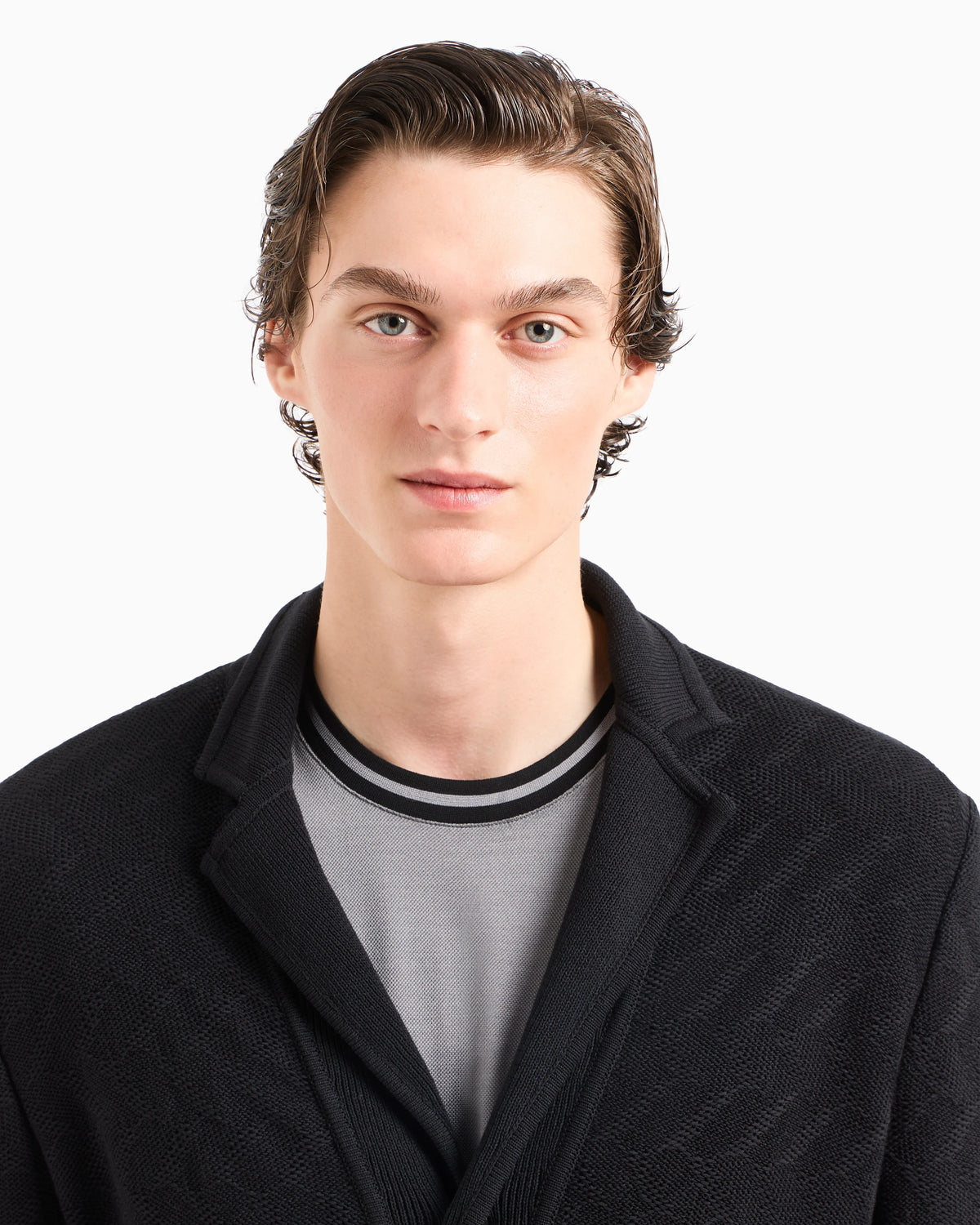 Single-breasted jacket in a jacquard cotton knit