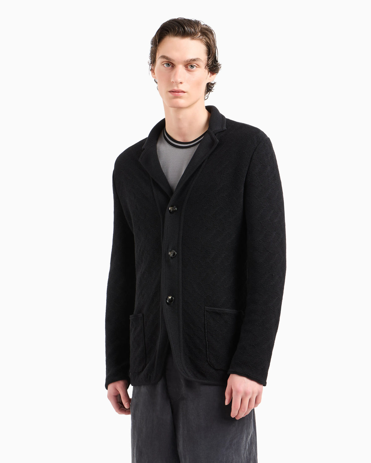 Single-breasted jacket in a jacquard cotton knit