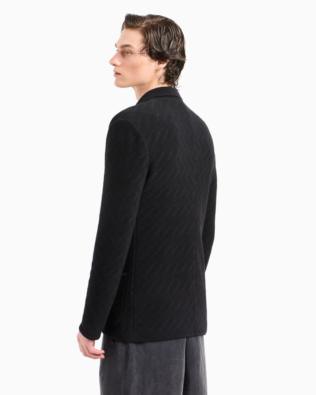 Single-breasted jacket in a jacquard cotton knit