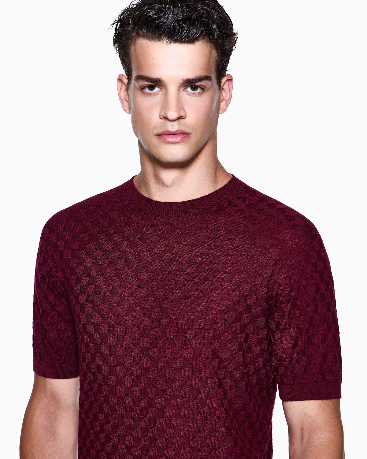 Short-sleeved crew-neck jumper in cashmere and silk