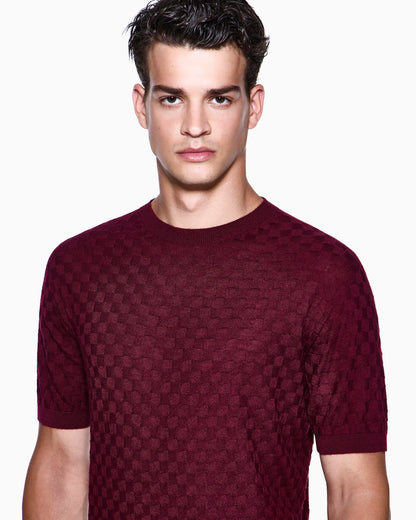 Short-sleeved crew-neck jumper in cashmere and silk
