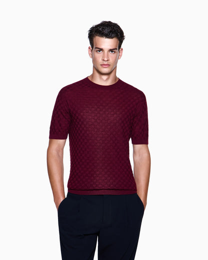 Short-sleeved crew-neck jumper in cashmere and silk