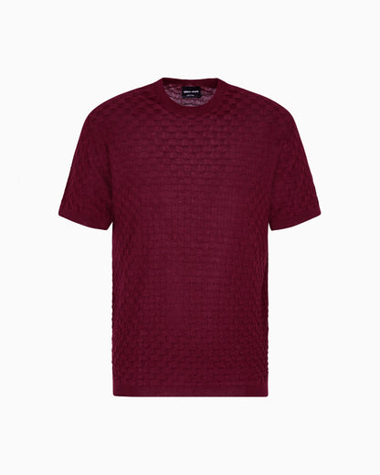 Short-sleeved crew-neck jumper in cashmere and silk