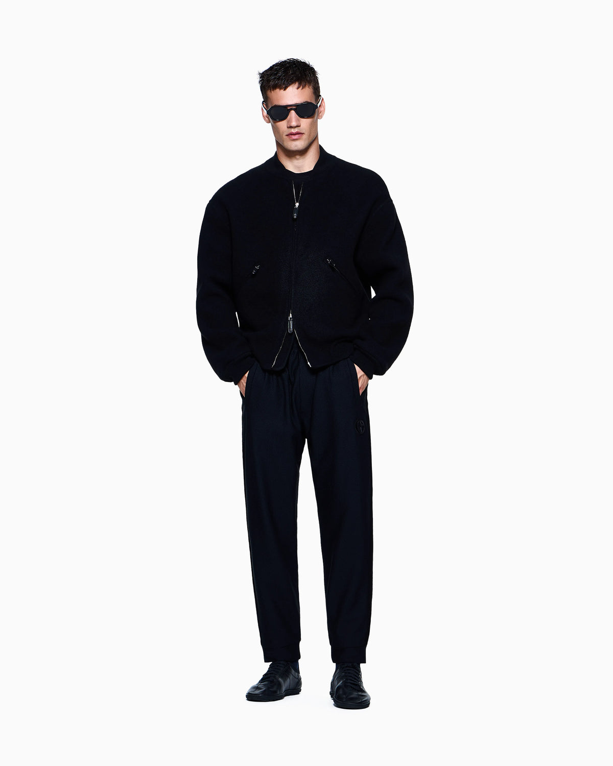 Technical waffle flat-front trousers