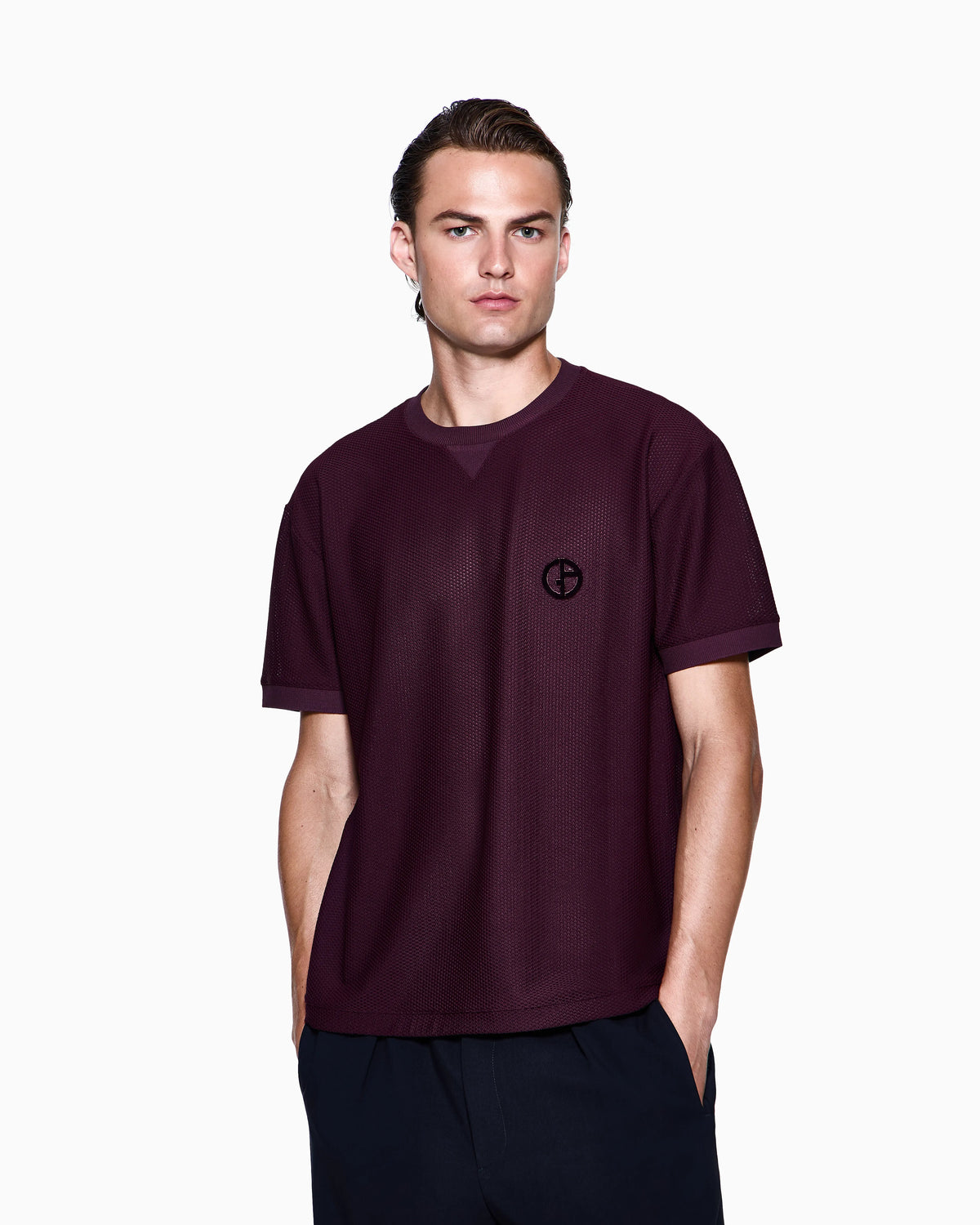 Crew-neck T-shirt in technical waffle fabric
