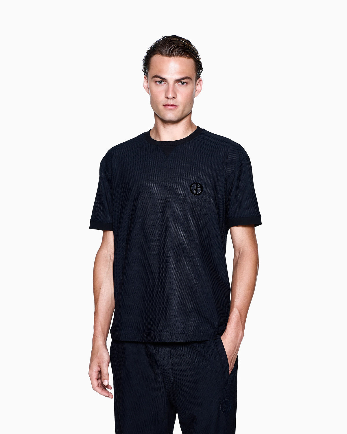 Crew-neck T-shirt in technical waffle fabric