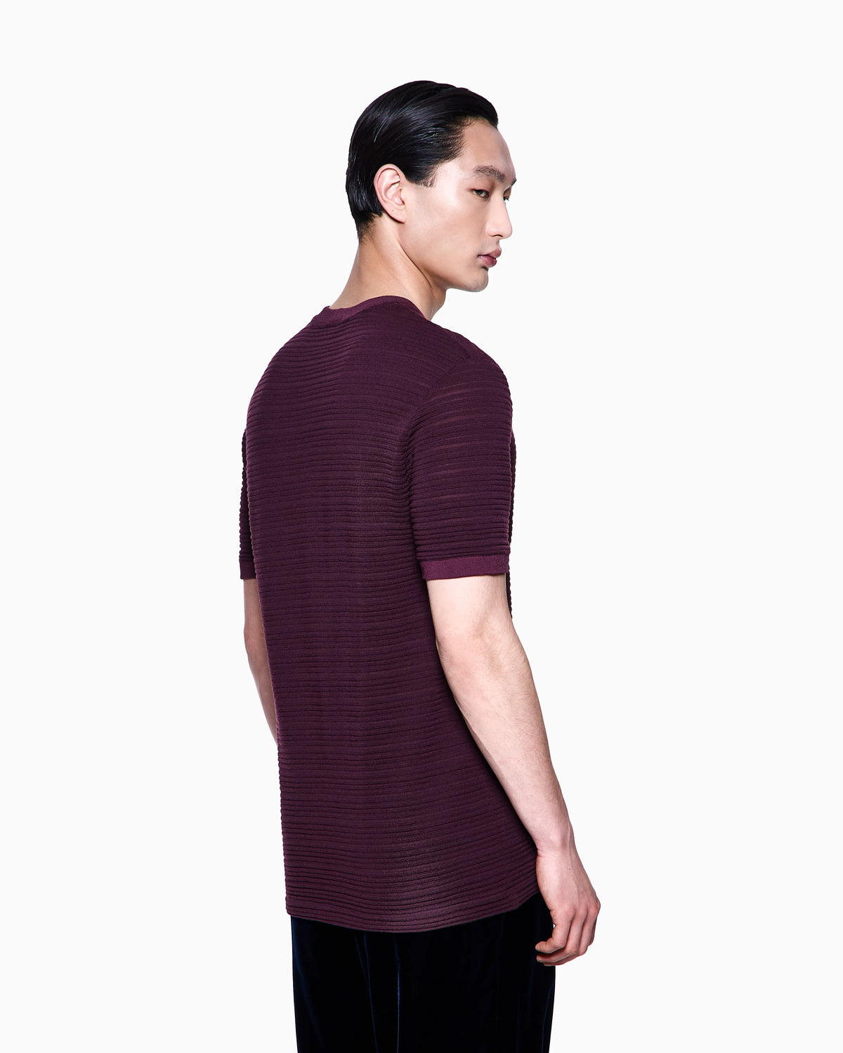 Wool jersey crew-neck T-shirt with a striped motif