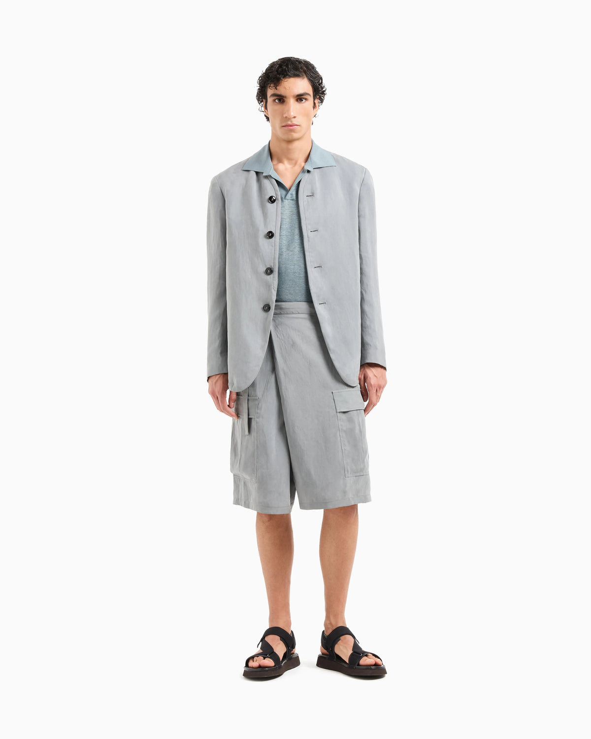 Short-sleeved polo shirt in linen jersey