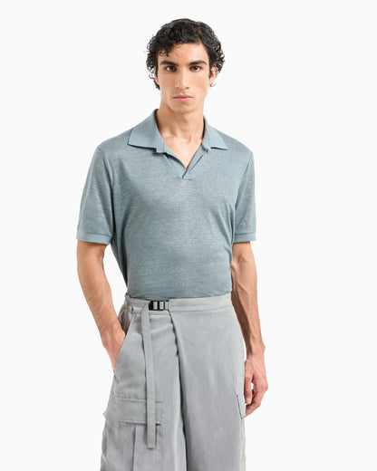 Short-sleeved polo shirt in linen jersey
