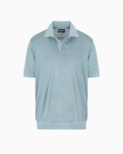 Short-sleeved polo shirt in linen jersey