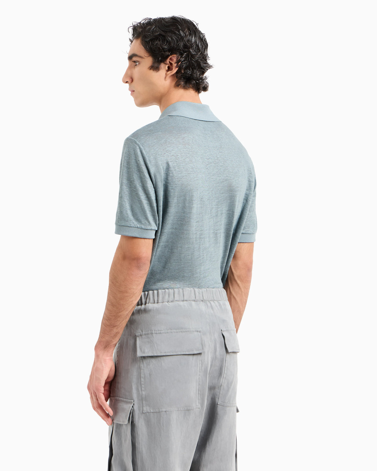 Short-sleeved polo shirt in linen jersey