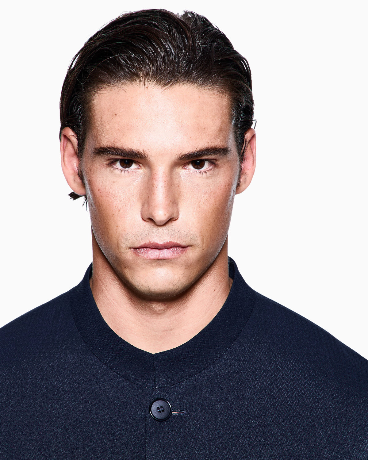 Cupro and viscose single-breasted jacket with a micro chevron motif