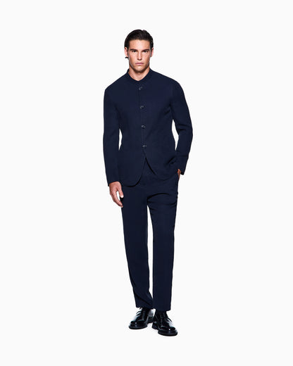 Cupro and viscose single-breasted jacket with a micro chevron motif