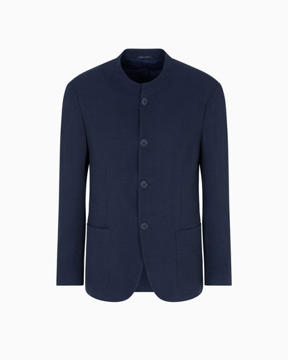 Cupro and viscose single-breasted jacket with a micro chevron motif