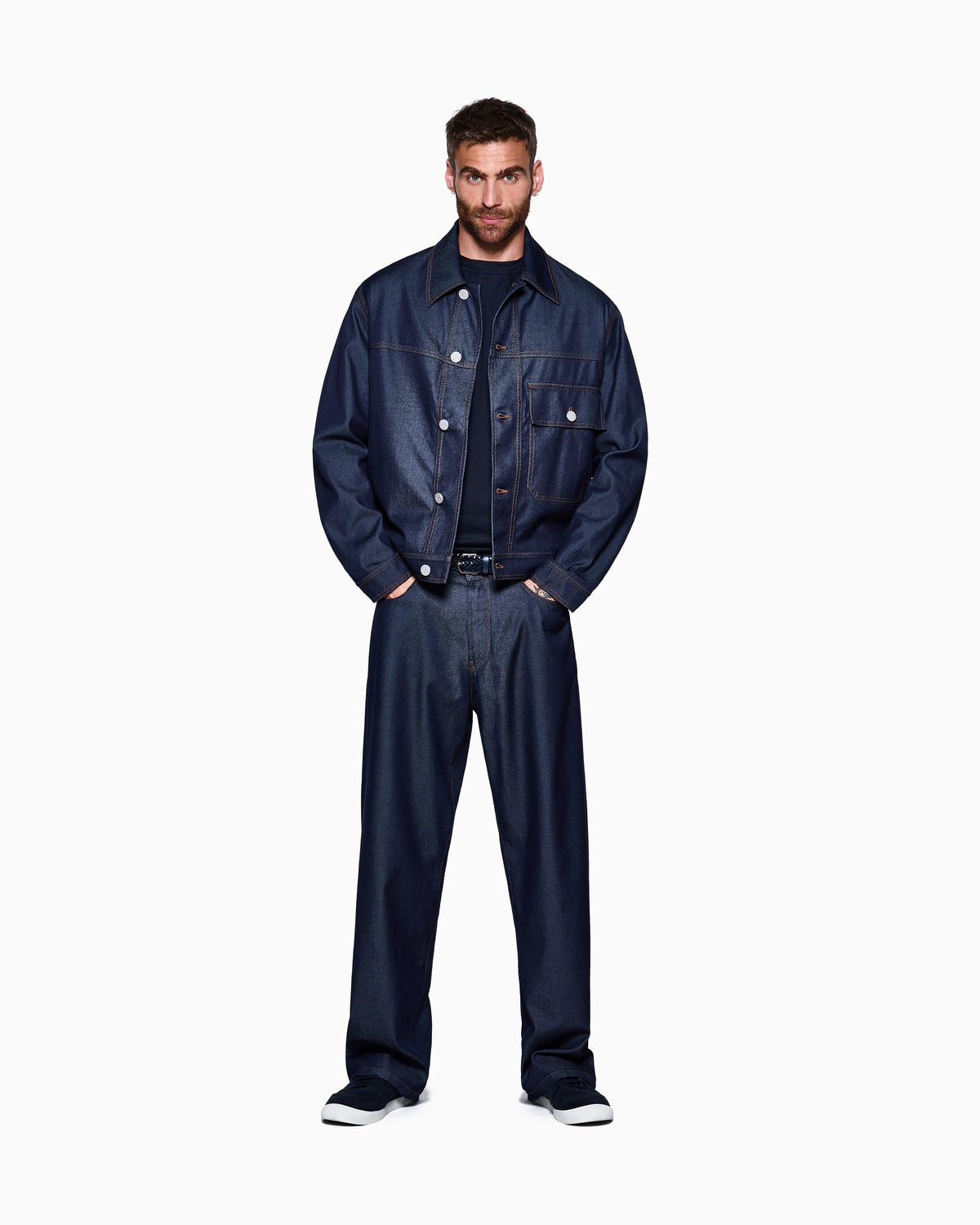 Five-pocket trousers in cotton and silk denim Denim Collection