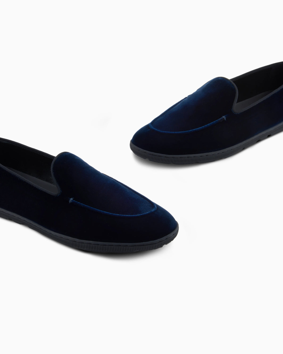 Velvet slip on shoes with a flexible rubber sole