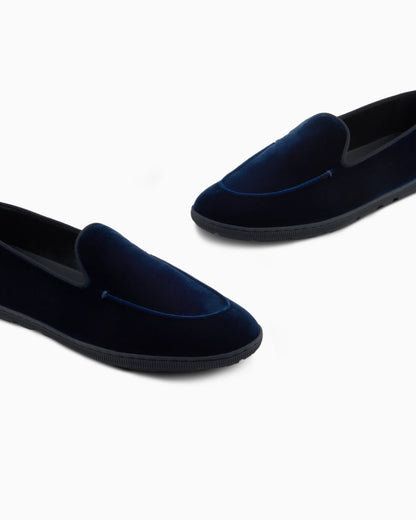 Velvet slip on shoes with a flexible rubber sole