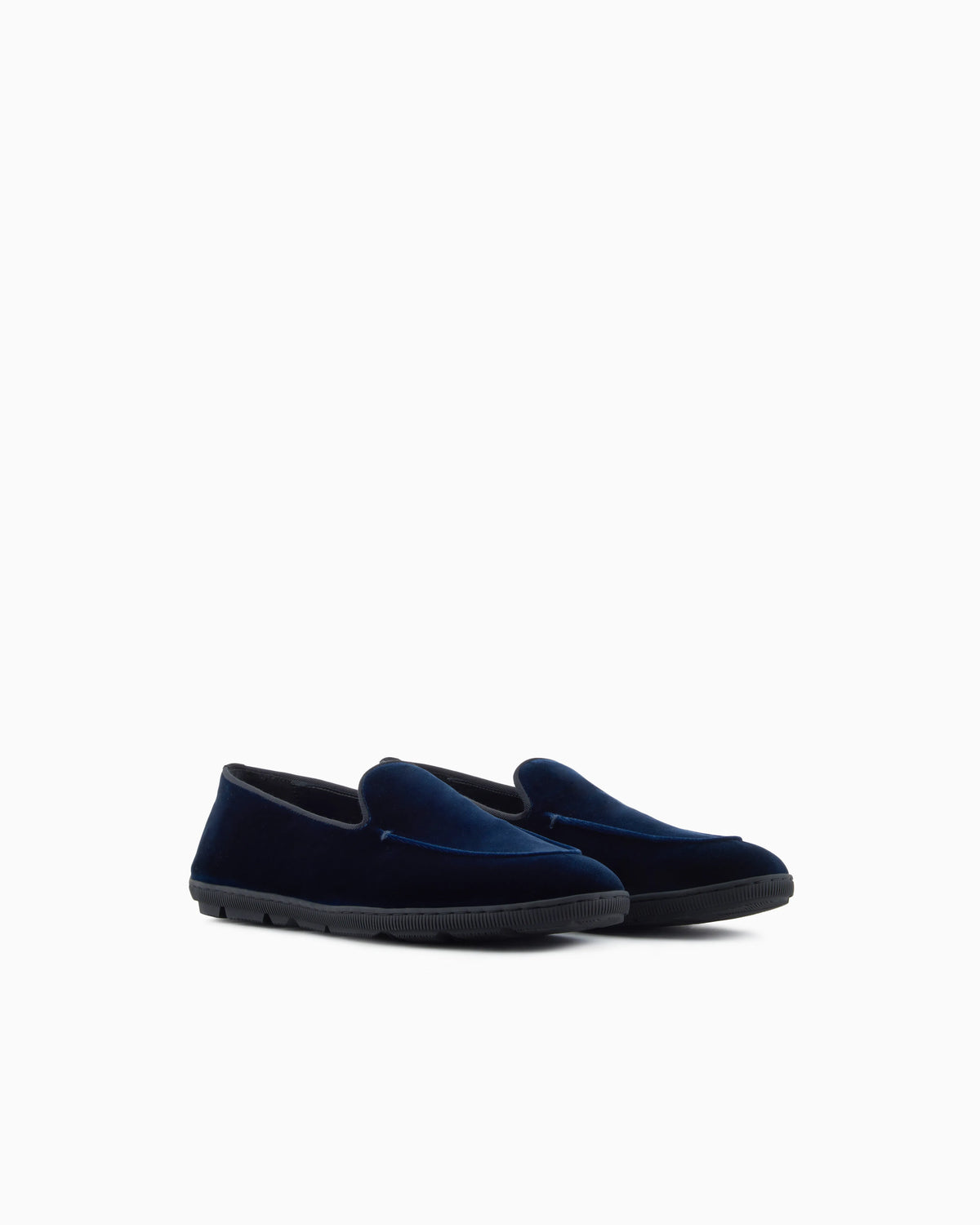 Velvet slip on shoes with a flexible rubber sole