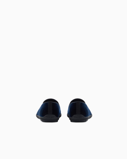 Velvet slip on shoes with a flexible rubber sole