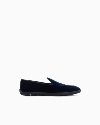 Velvet slip on shoes with a flexible rubber sole