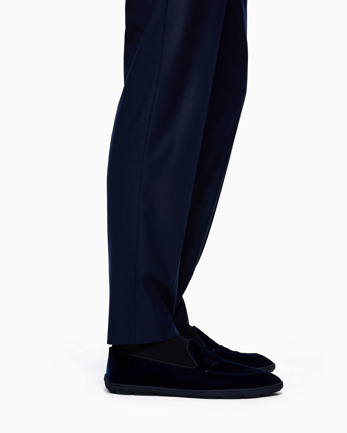 Velvet slip on shoes with a flexible rubber sole