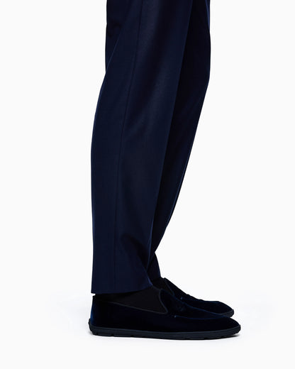 Velvet slip on shoes with a flexible rubber sole