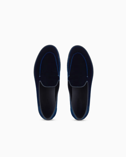 Velvet slip on shoes with a flexible rubber sole