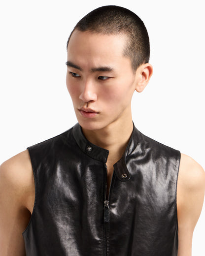 Zip-up gilet in plonge nappa calfskin