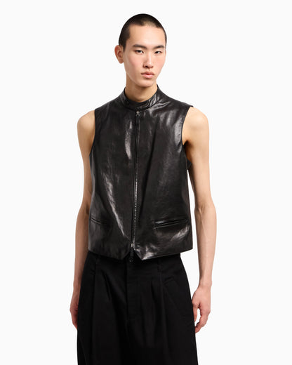 Zip-up gilet in plonge nappa calfskin