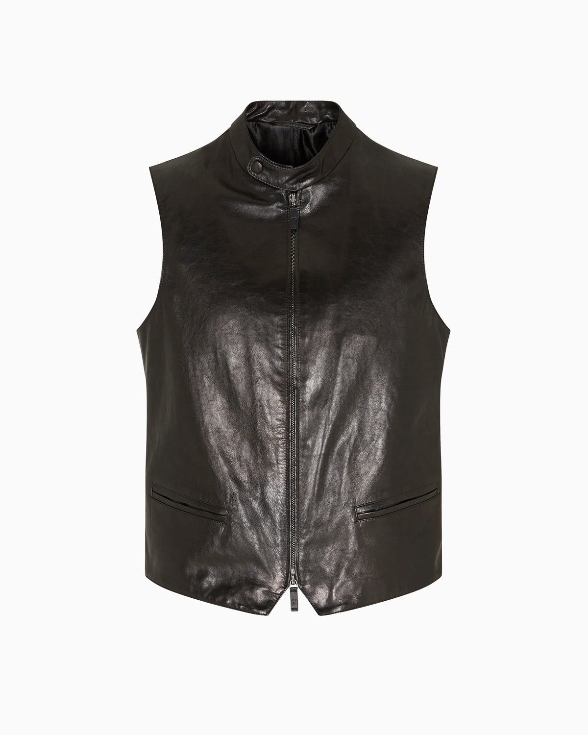 Zip-up gilet in plonge nappa calfskin