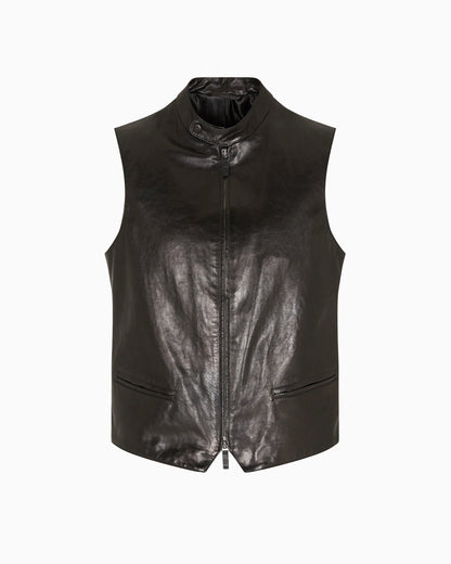 Zip-up gilet in plonge nappa calfskin