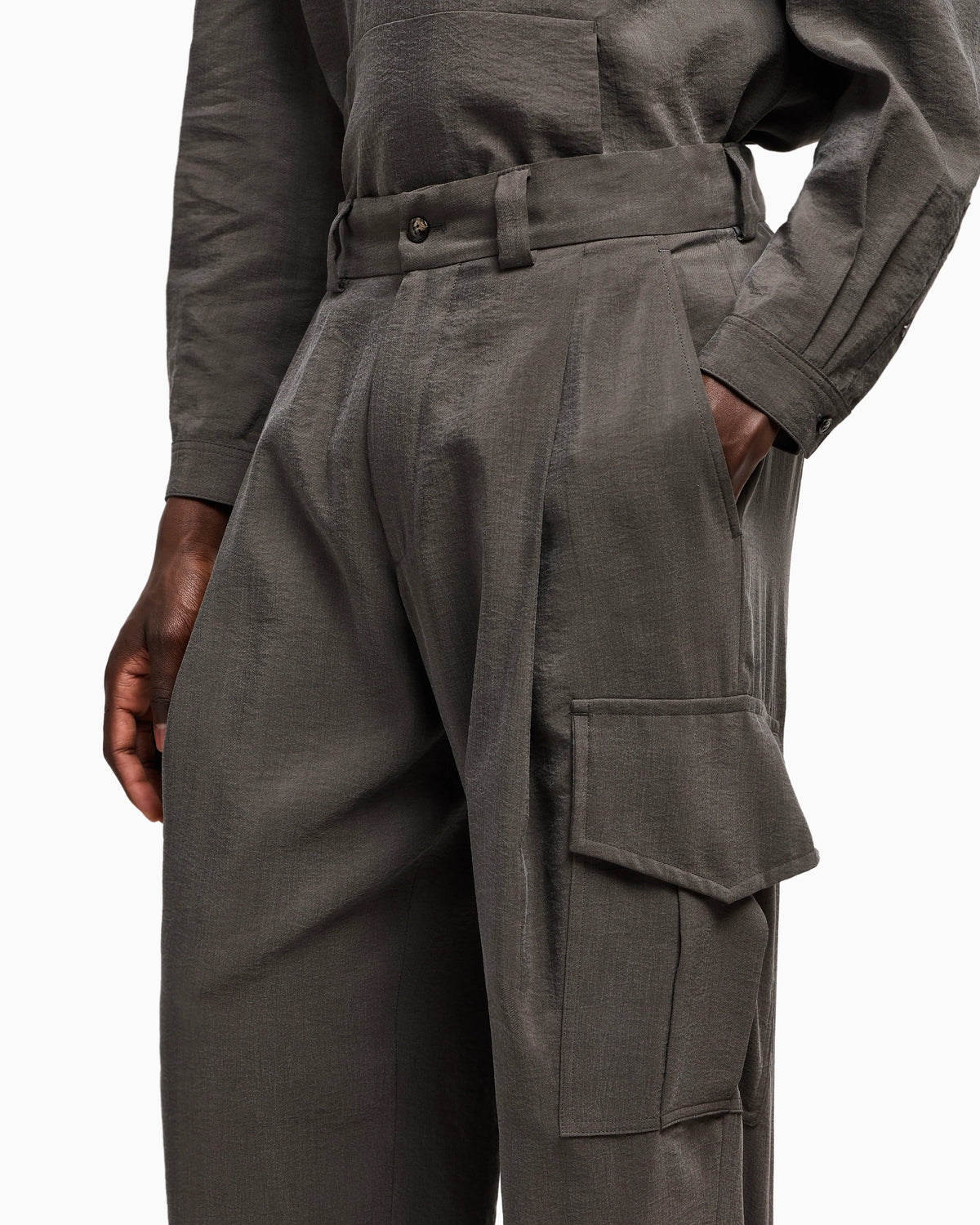Washed, silk-blend, single-pleat trousers