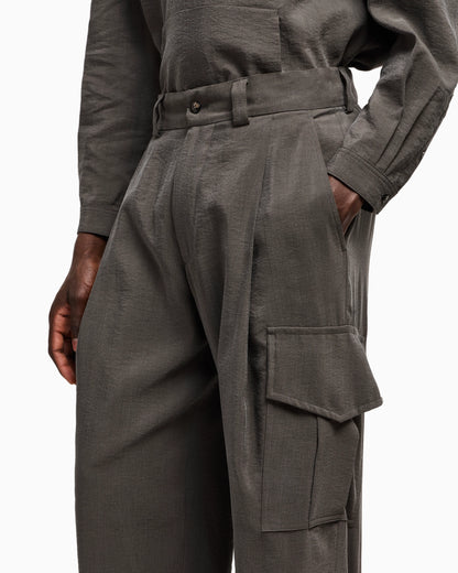 Washed, silk-blend, single-pleat trousers